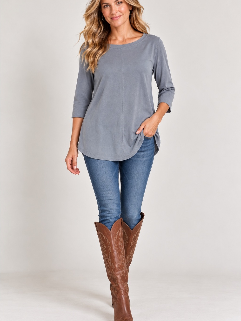 J. Jill Slate Blue 3/4 Sleeve Swing Tunic 95% cotton